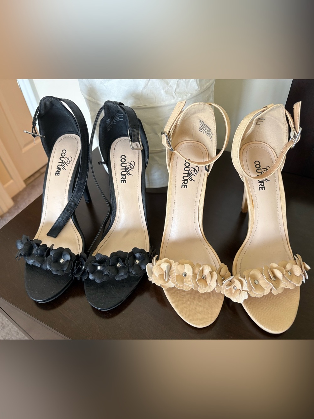 Women's Floral Ankle-Strap Sandals - Black & Nude $60 for Both